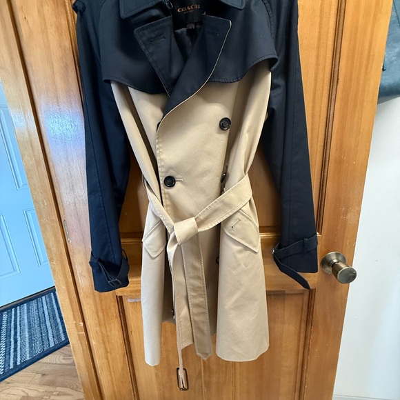 Coach Black and Tan Double-Breasted Trench Coat - Picture 10 of 10